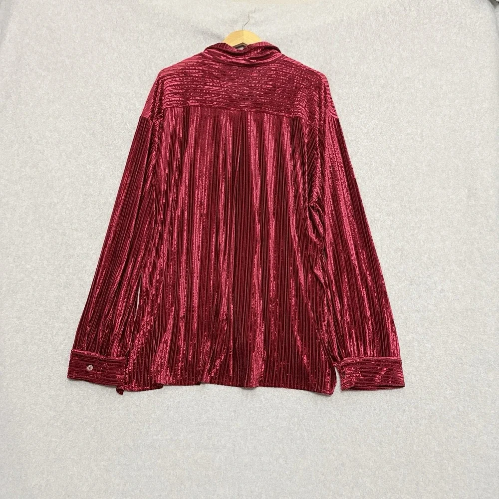Umgee Womens Velvet Burnout Grunge Whimsigoth Button Top Size 2X Red Vamp Stripe - Picture 2 of 9